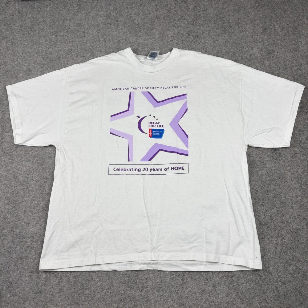 Vintage Canncer Society Relay T-Shirt Mens 2XL American For Life White Y2K 90s